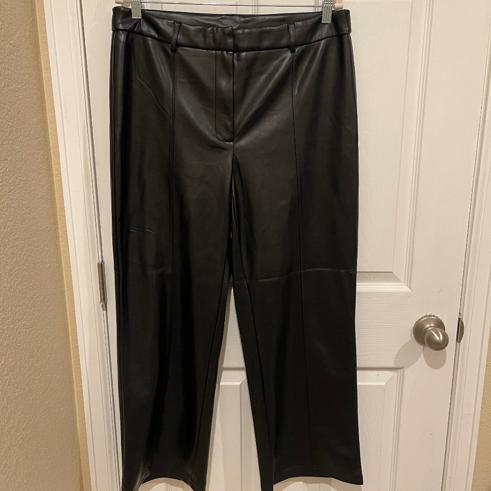 Avec Les Filles Black Pants Size XL Faux Leather Wide Leg High Rise NWT